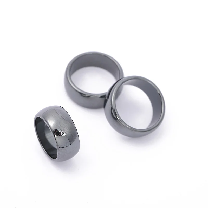 

Smooth Hematite Ring for Women Men Jewelry Couple Simple Gift Natural Stone Flat Wide Black Non-magnetic Finger Ring 4mm 6mm