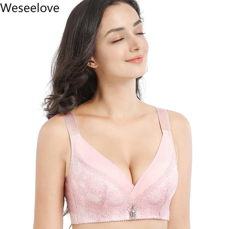 Weseelove кружевной бюстгальтер без оправы Бралетт большого размера женское летнее