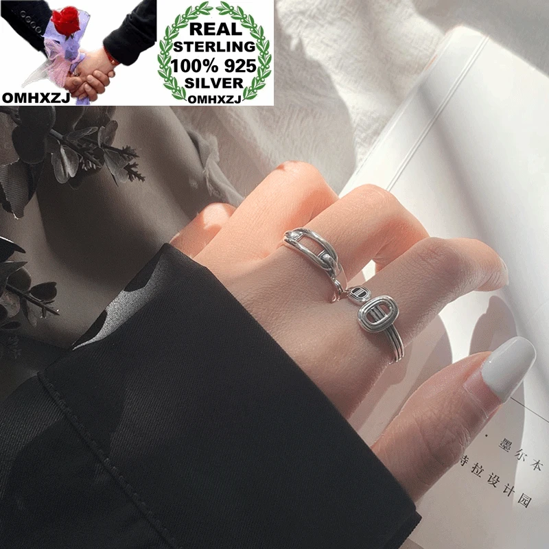 

OMHXZJ Wholesale HC72 European Fashion Fine Woman Girl Birthday Party Gift Vintage Geometric 100% 925 Sterling Silver Open Ring