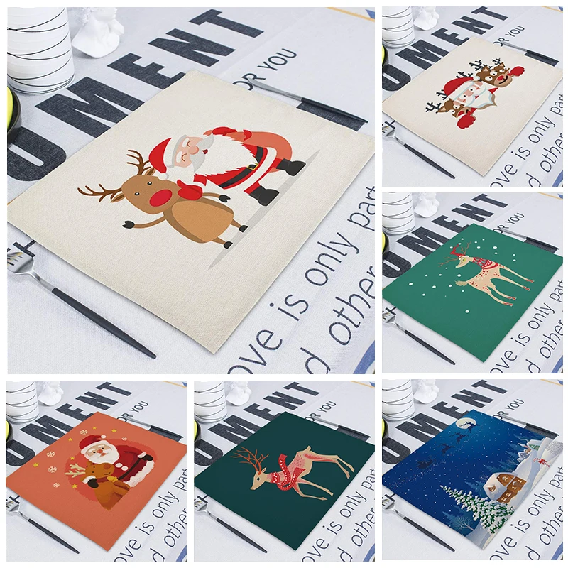 Счастливого Рождества салфетки для Стола Санта Клаус Лось вечерние Декоративная скатерть чайный стол юбка кухонный Декор столовые приборы