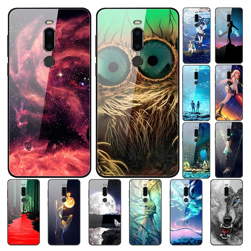 

Case For Meizu X8 Back Phone Cover Black TPU Silicone Bumper With Tempered Glass Series 3