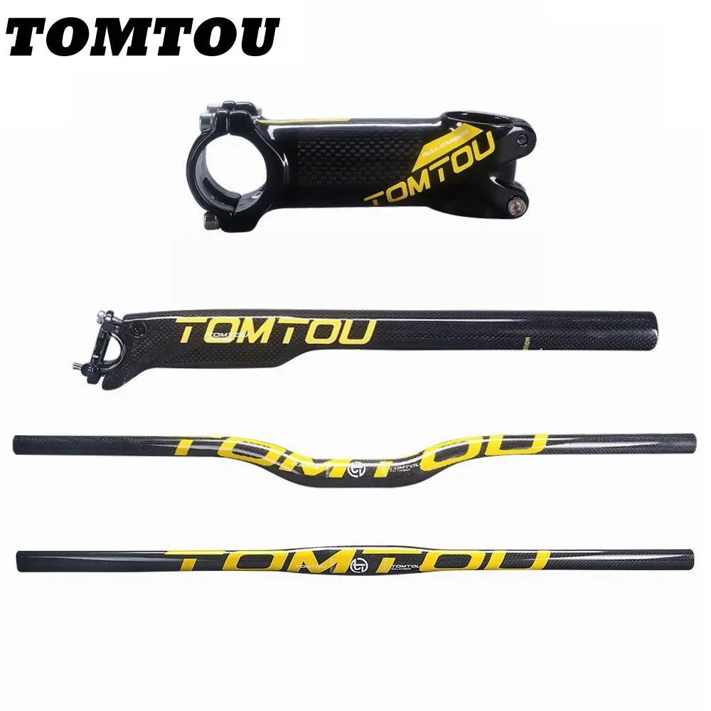 

TOMTOU Yellow Glossy 3K Carbon Fiber Mountain Bicycle Handlebar + Seat Post + Stem Cycling MTB Bike Bars Sets - TS6T39
