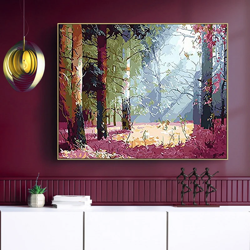 Картина с розовым цветком по номерам уличные леса Риверсайд весенние пейзажи