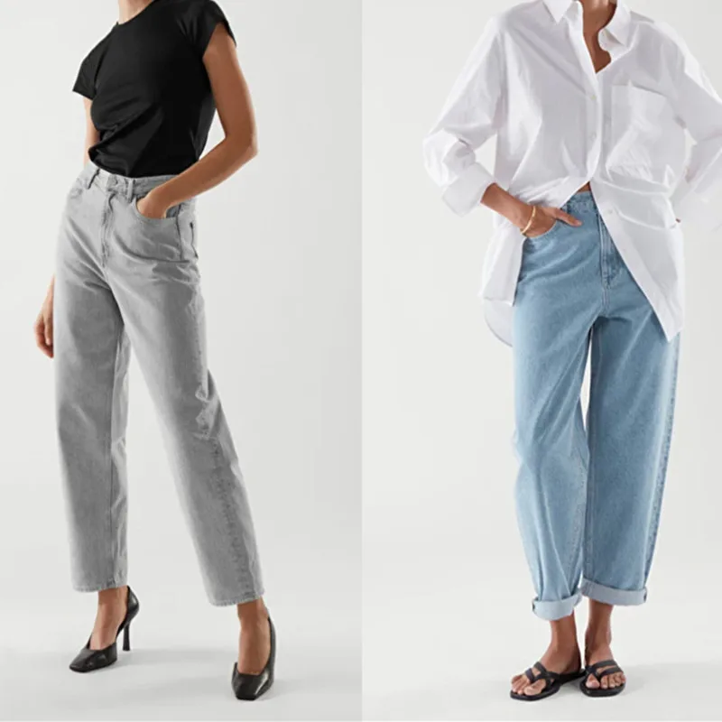 

Straight Jeans Women's Cotton Zipper Fly High Waist Two Colors Loose Early Autumn 2021 New Ladies Denim Trousers