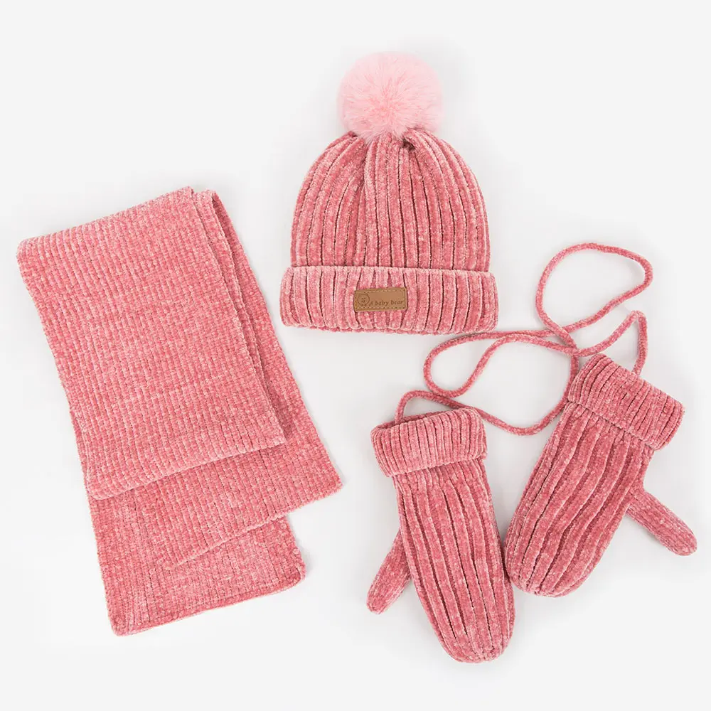 REAKIDS/зимняя шапка для маленьких мальчиков и девочек, шарф, перчатки, костюм, плотная теплая мягкая уличная шапка с помпоном, однотонная хлопковая шапка, шарф, перчатки