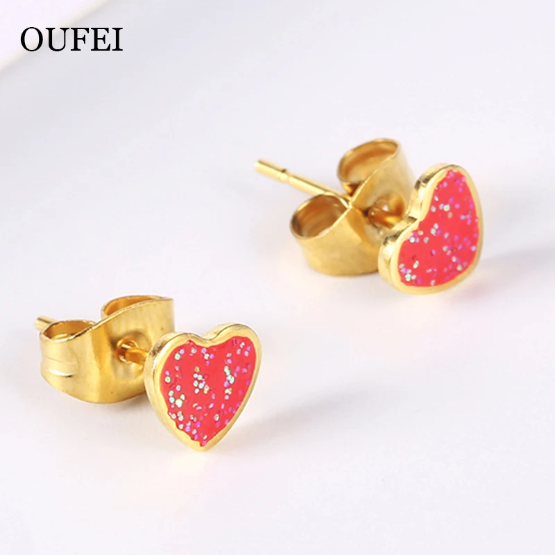 OUFEI разноцветные очаровательные серьги гвоздики в форме сердца ювелирные