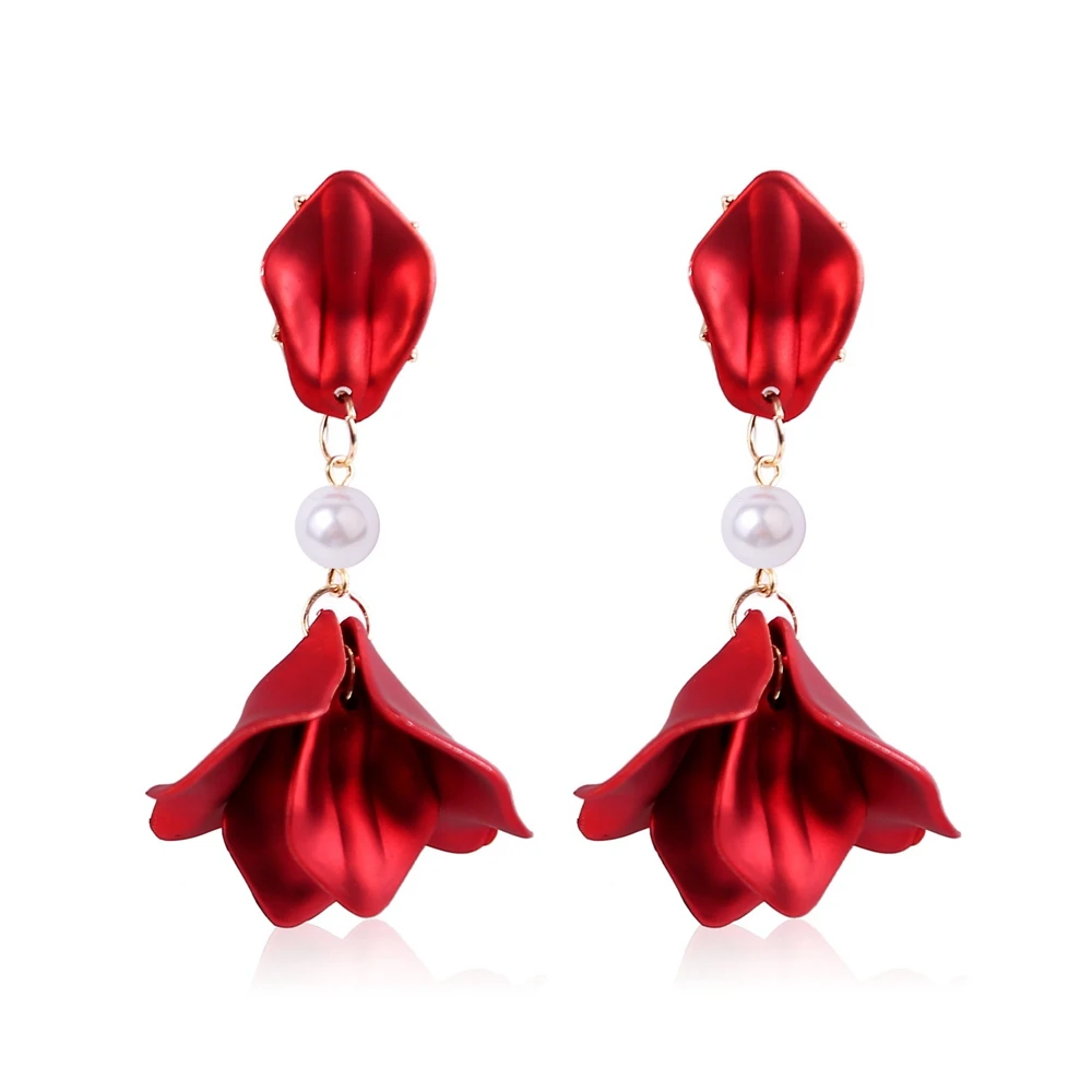 

2020 Новые Элегантные Очаровательные модные жемчужные серьги-гвоздики с цветком, красные серьги с розой для женщин, вечерние ювелирные издел...