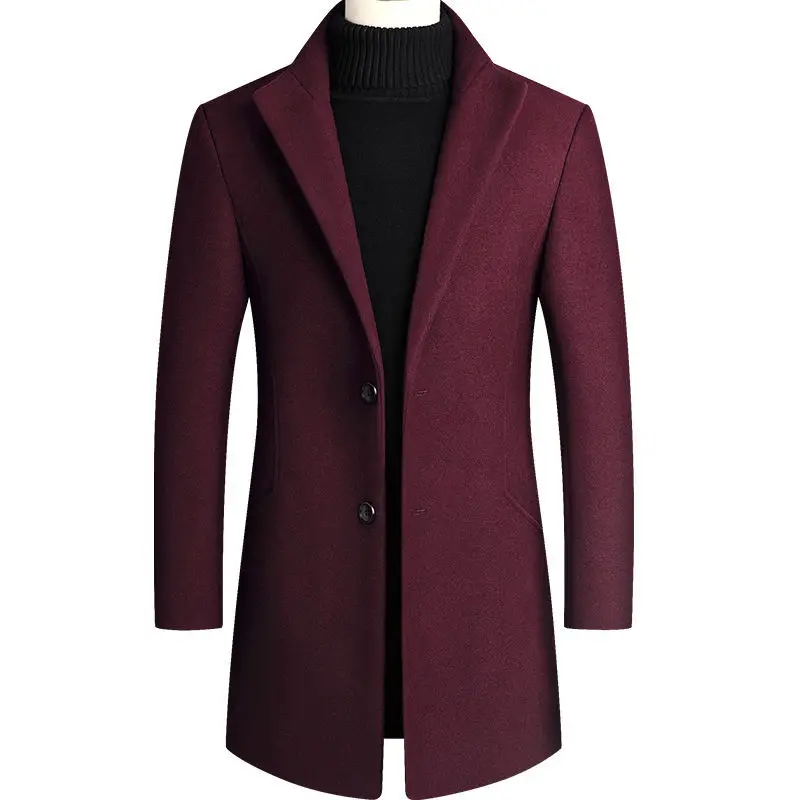 

M.Y.FANTASY 2021 New Autumn Winter Long Overcoat Men Fashion Slim Fit Long Wool Blends Coats Men Solid Business Causal Windbreak