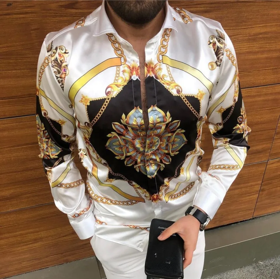 2021 Hot Sale European American Men's Clothing Casual Fashion Printed Shirt Single-Breasted Cardigan Long Sleeve Men | Мужская