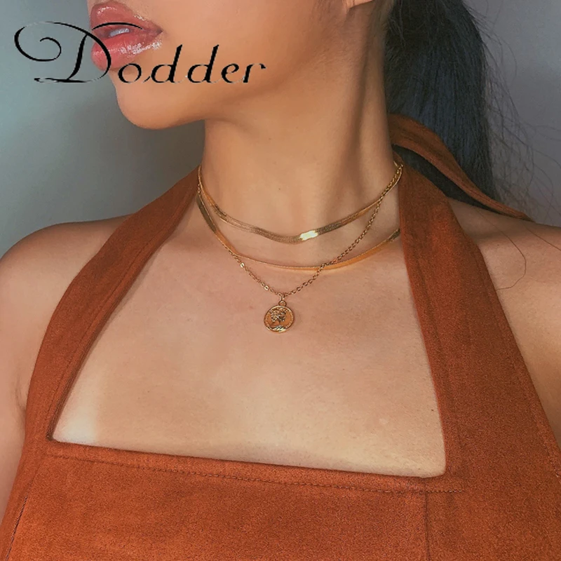 

Vintage Gold Chain Mlutilayer Meal Necklace for Women Round Avatar Snake Earth Necklace 2021 Trend Jewelry Best Friend Gifts