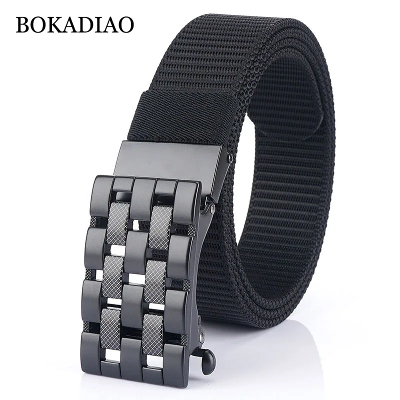 BOKADIAO Men&women Nylon Belt Metal Automatic Buckle canvas belts Outdoor sports Casual jeans waistband Army military male strap