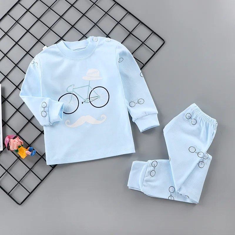 Bicycle Pajamas set Детские пижамы; комплекты пижам; хлопковые пижамы; детская одежда для отдыха; пижамы с принтом для мальчиков и девочек; комплект одежды из футболки и штанов; одежда для сна - Цвет: Bicycle Pajamas set