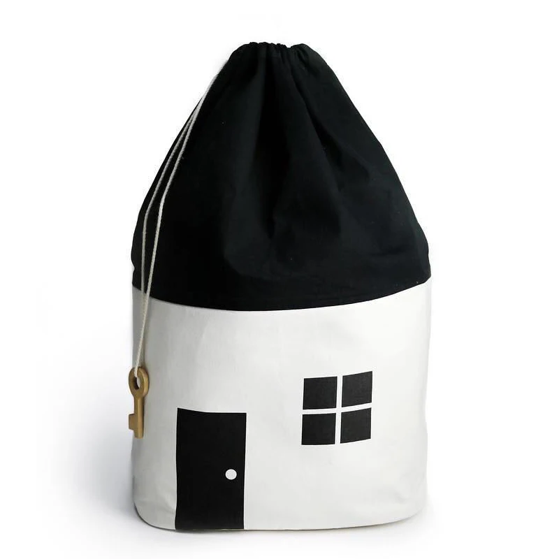 

Canvas Beam Mouth Toy Children's Room Decoration Storage Bag Black And White Small House Home Finishing