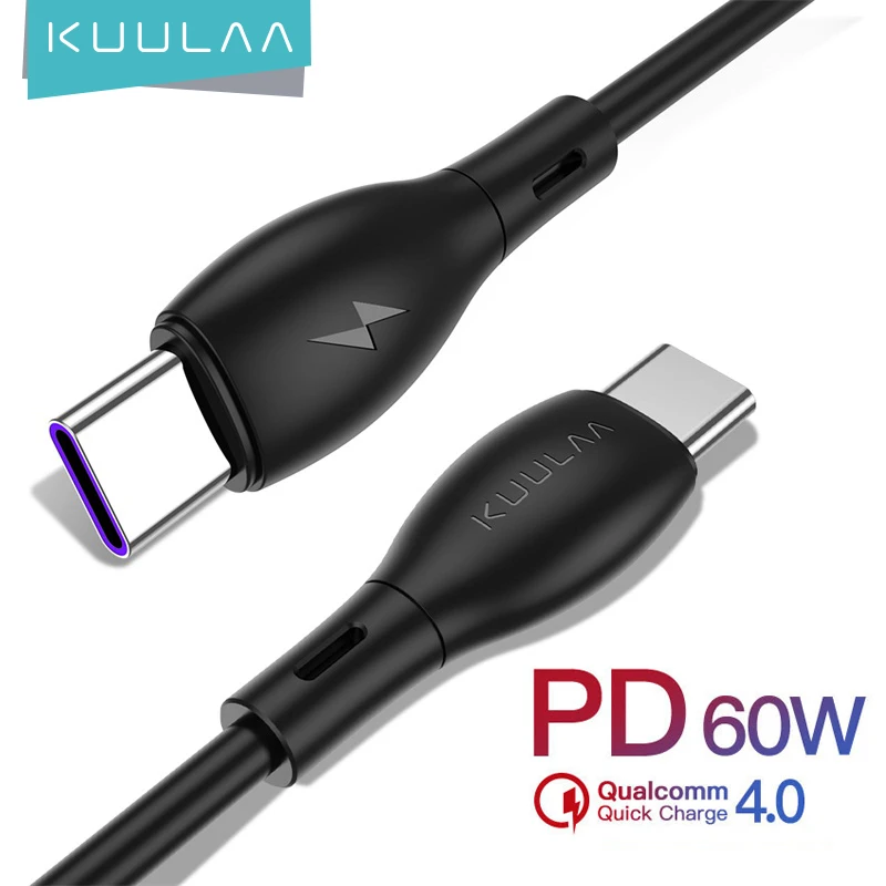 KUULAA USB C к Type кабель PD 60 Вт для Samsung Galaxy S20 S10 S9 QC 4 0 Быстрая зарядка 3 А USB-C Xiaomi Macbook iPad |