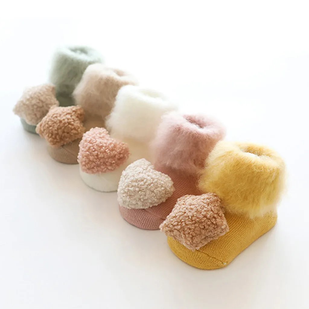 Милые зимние теплые хлопковые носки для малышей домашние Разноцветные детские
