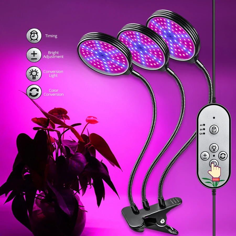 Светодиодсветильник фитолампа полного спектра с таймером и гибким зажимом