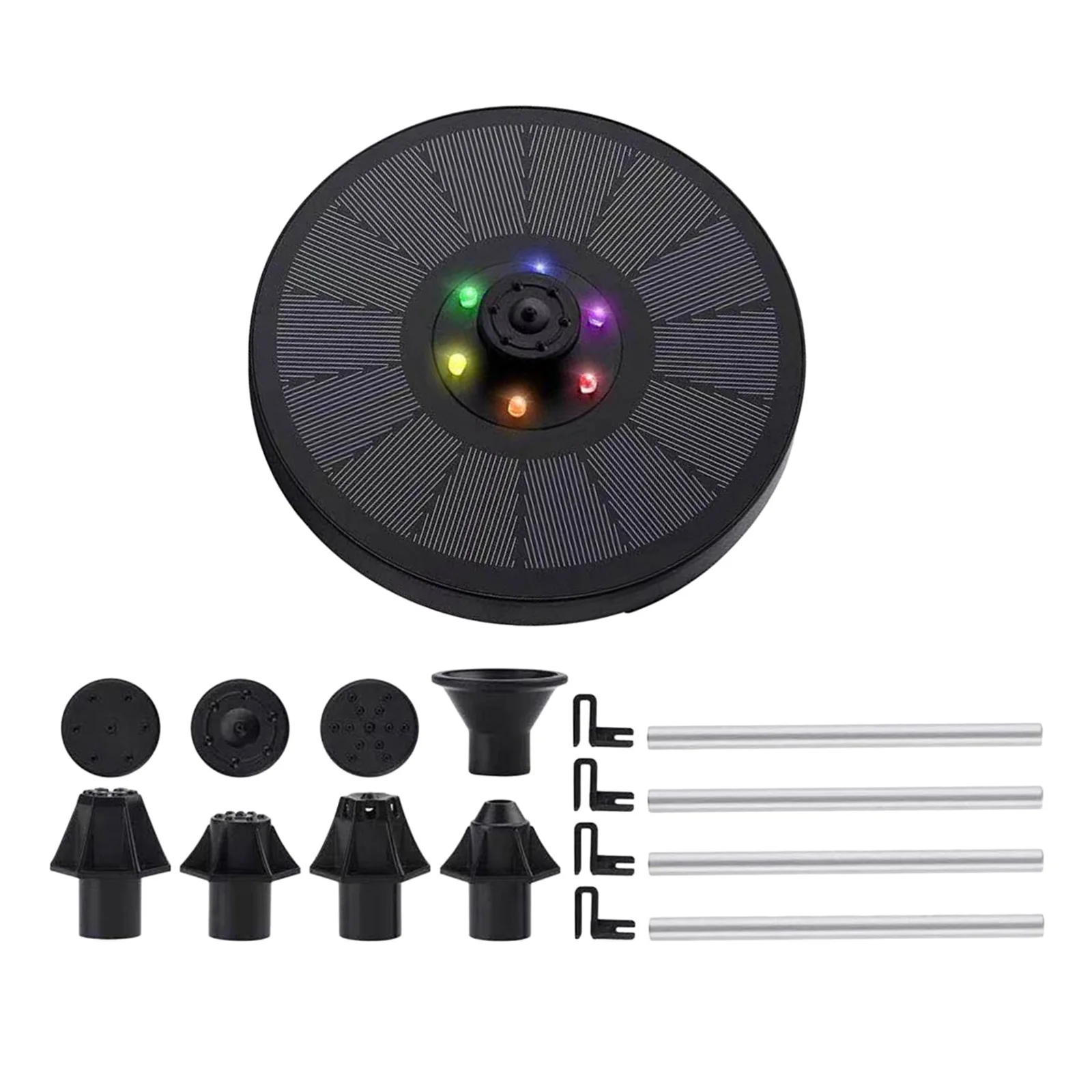 

Black IP68 Solar Fountain w/ 6x LED Light Water Pump Floating Garden Pond Pool Bird Bath Ornament Gift for Friends Waterproof