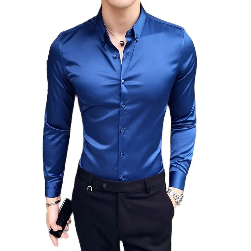 

2021Autumn 97% polyester fiber 3% spandex M-5XL solid color comfortable fabric long sleeve shirt for men