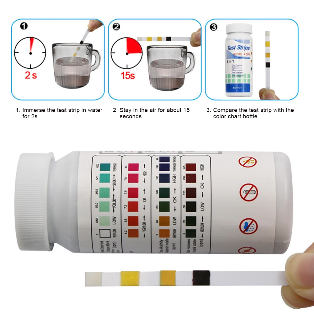 50 шт. многоцелевой хлора рН Тесты полоски спа бассейн воды er Бумага CLH щелочности