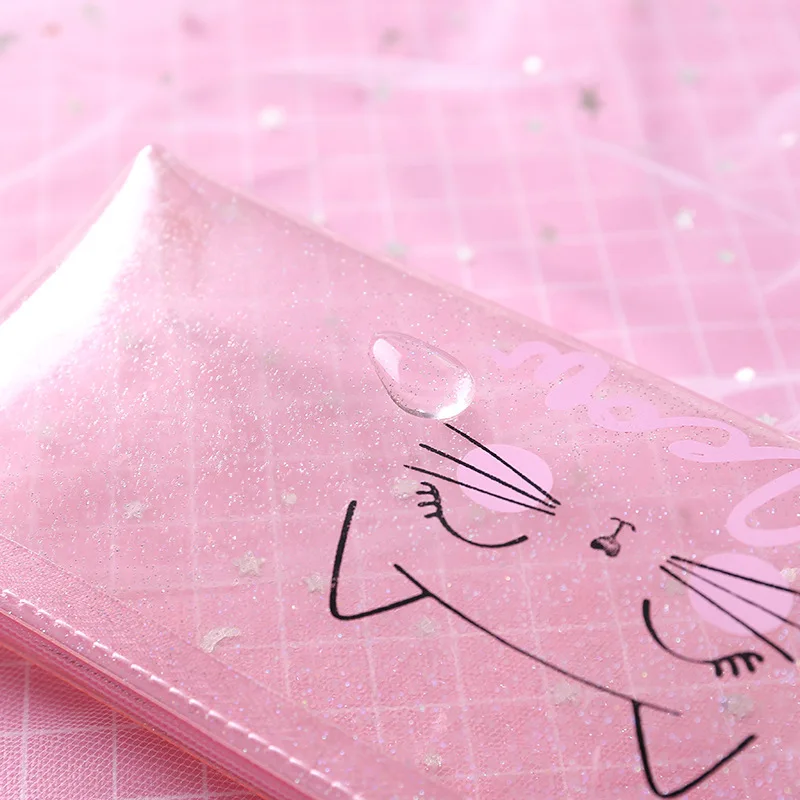 Розовый Кошачий пенал прозрачные школьные принадлежности Bts канцелярские