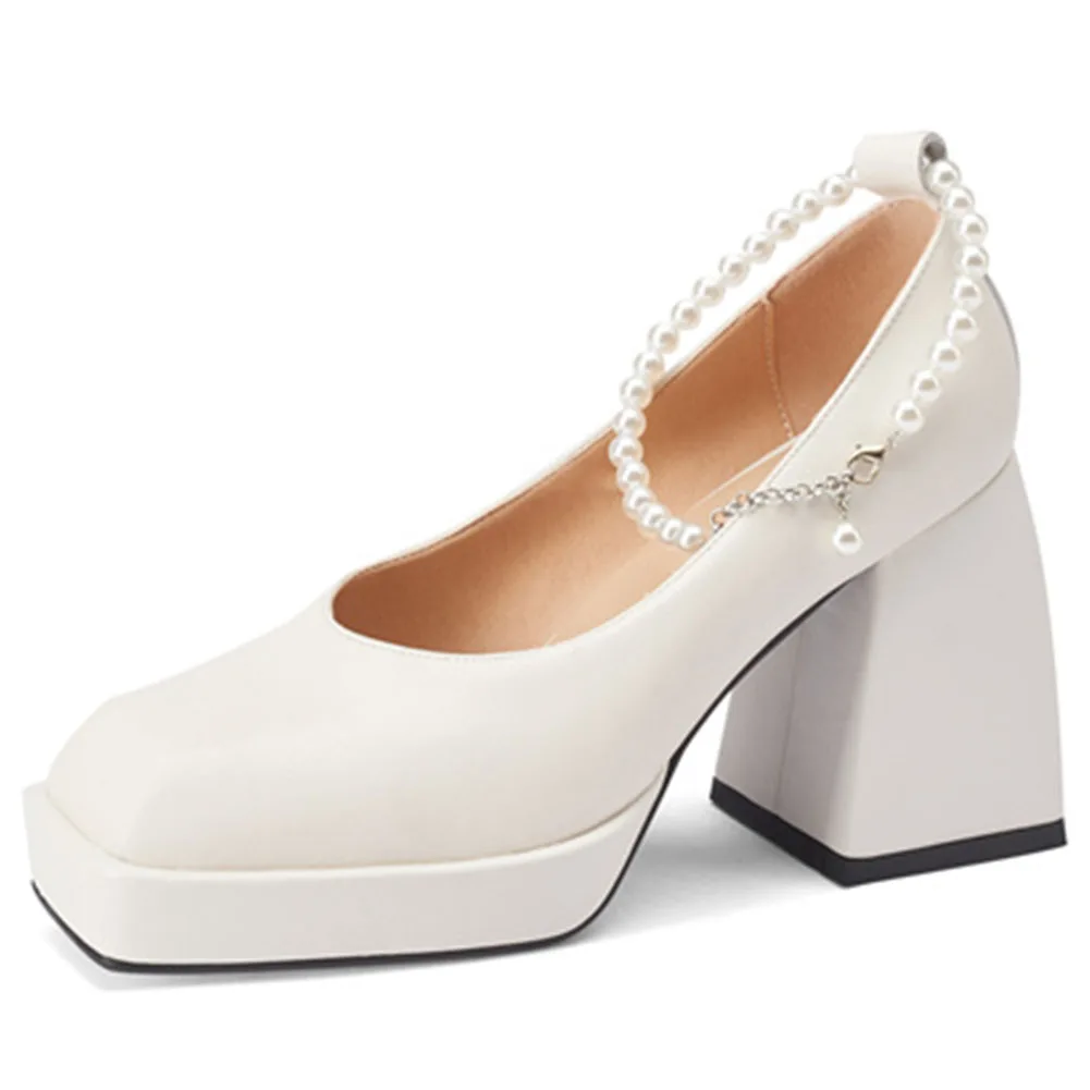 

Female Genuine Leather Silver Luxury High Heels Ankle Strap Preal Chain Platform Pumps 2021 Brand New Shoes Woman Size 34