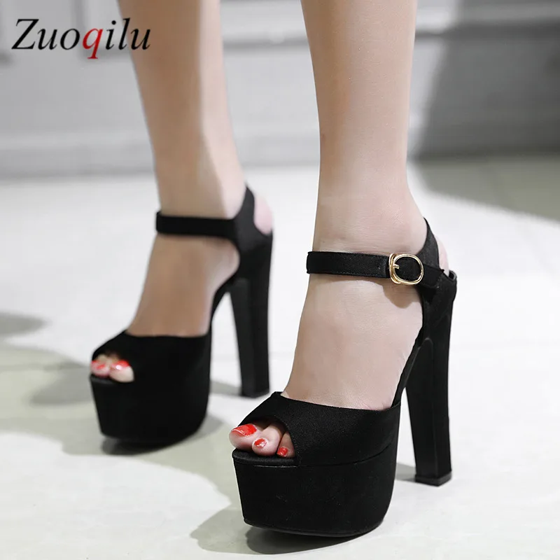 Туфли-лодочки женские с ремешком на щиколотке высокий толстый каблук платформа