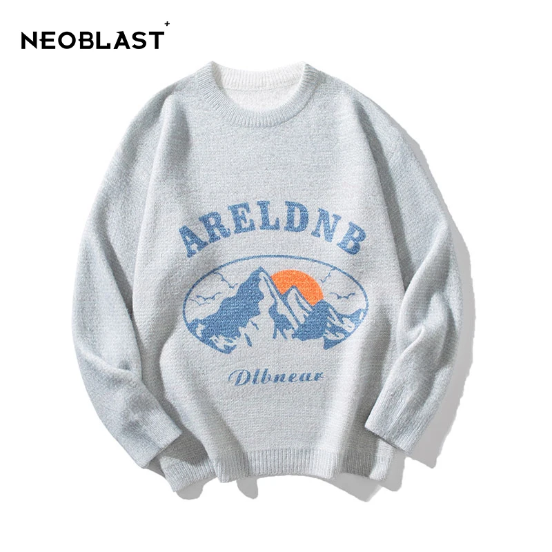 Вязаный свитер в стиле Харадзюку мужской минималистичный пуловер с надписью Snow