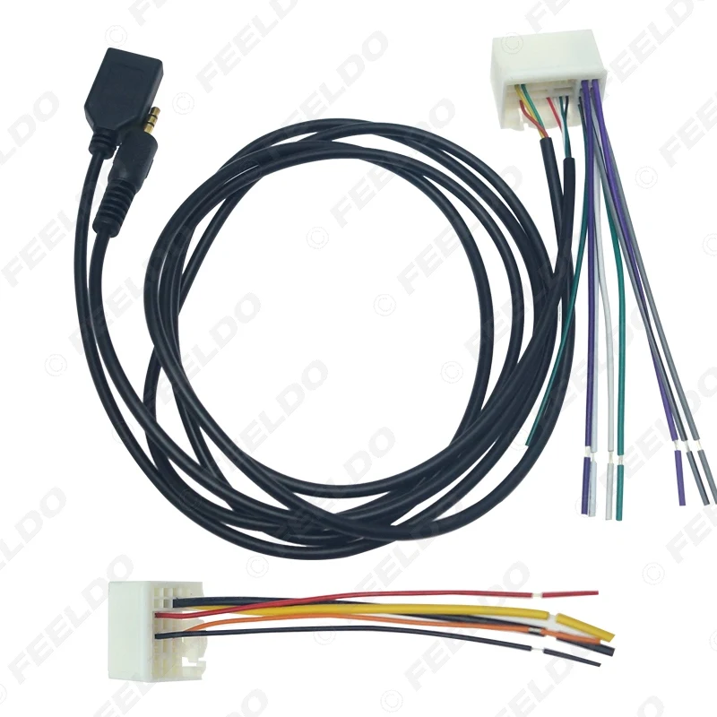 FEELDO 6Pcs Car Stereo Radio Wiring Harness Adapter with AUX(3.5mm)/USB Connector Plug For KIA K2/K3/K4/Elantra/Mistra/Tucson | Автомобили