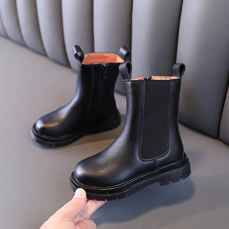 

Высокие ботинки для девочек, одноботинки, кожаная обувь в британском стиле, детские модные черные ботинки