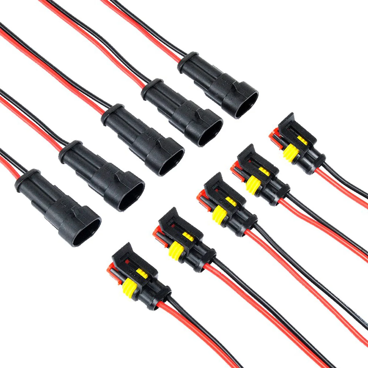 

5 pcs 2 Pin Way 16 AWG Automobile Waterproof Connector Wire 1.5mm Series Terminal Connector Black for Car, Truck, Boat