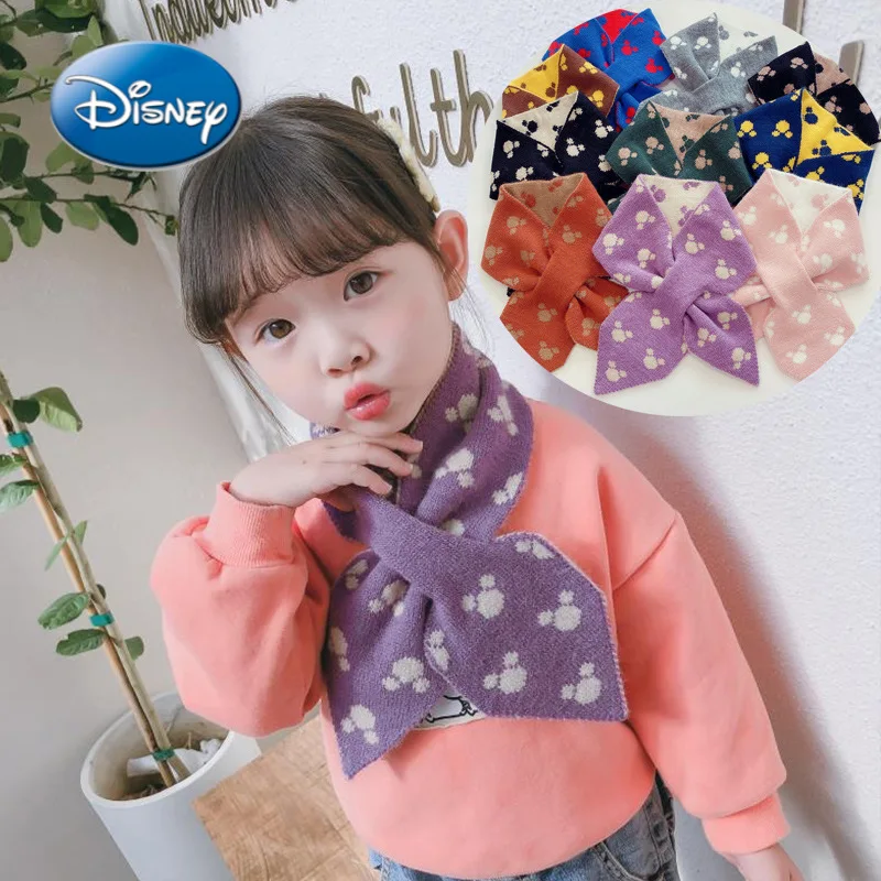 

Disney Kid Mickey Ear Pattern Scarfs Children Autumn Winter Knitting Collar Baby Girls Cartoon Woolen Neck Ring Warm Accessories