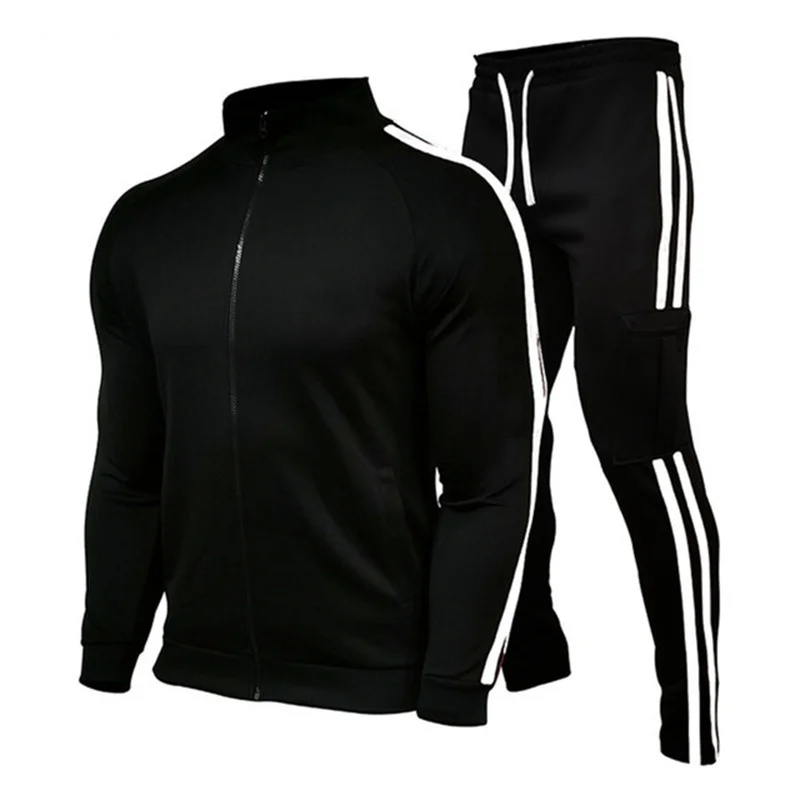 New Men's Spring Autumn Casual Sports Suit Sweatshirt Zipper Jacket + Pants High Quality Cotton Brand Sportswear custom logo