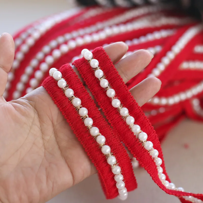 14 метров жемчужная бусинка-кружево, лента, тесьма ткань красный черный, Красный отделка лентами для DIY Швейные изделия ручной работы аксессуары для одежды