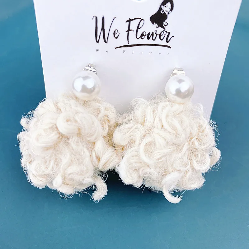 Мы цветок шикарные большие белые серьги с меховым шаром женские трендовые