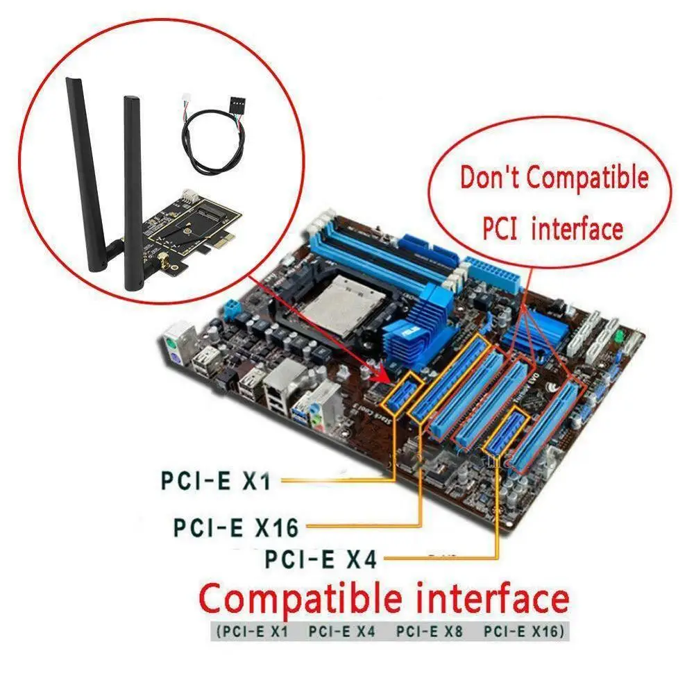 M.2/NGFF к PCI E AC беспроводная карта с антенной переменного тока для 9260 8265 1550AC