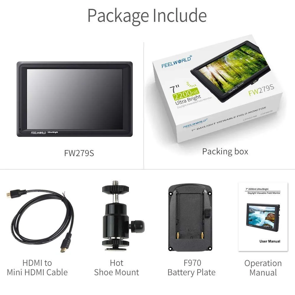 Feelworld FW279S 7 ''ips 2200nit дневной свет просмотра 3G-SDI HDMI Full HD 1920x1200Feild монитор камеры с функцией ложного цвета