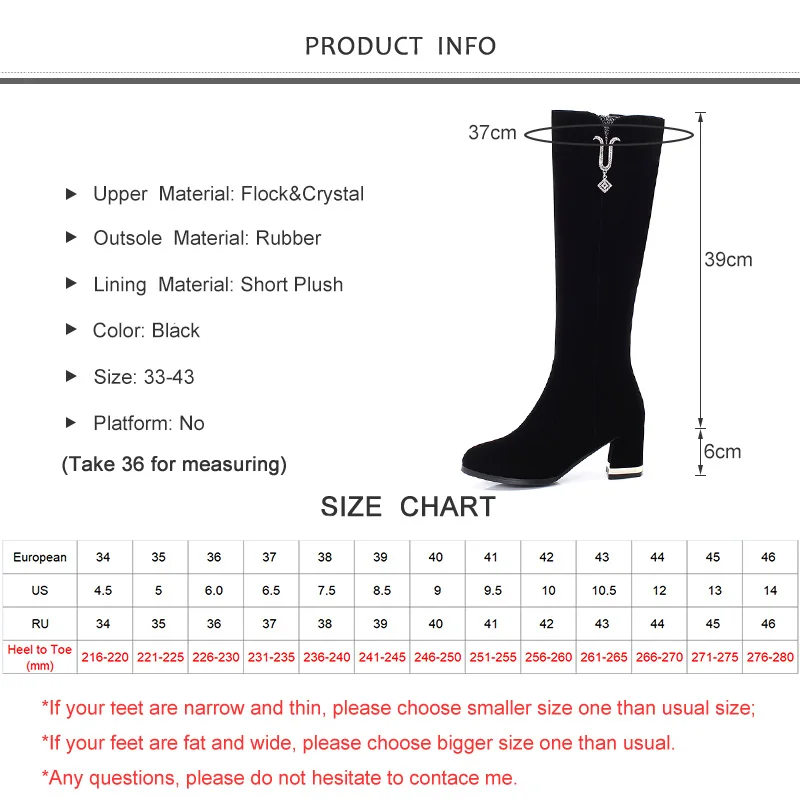 

2019 New Winter Women Knee-High Boots High Heel Round Toe Zipper Solid Metal Crystal Elegant Women Shoes Black High Boots