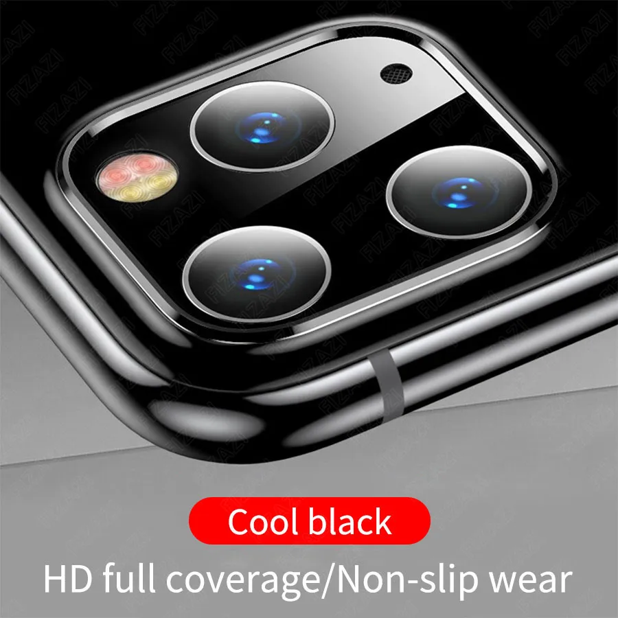 Black Чехол для задней камеры для iPhone 11 Pro Max камера из закаленного стекла для Iphone 11 Защитная металлическая задняя крышка для объектива защитный чехол - Цвет: Black