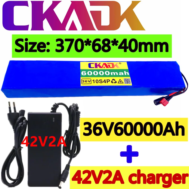 

2021 Original 36V battery 10S4P 60Ah battery pack 1000W high power battery 42V 60000mAh Ebike electric bike BMS+42V2A Charger