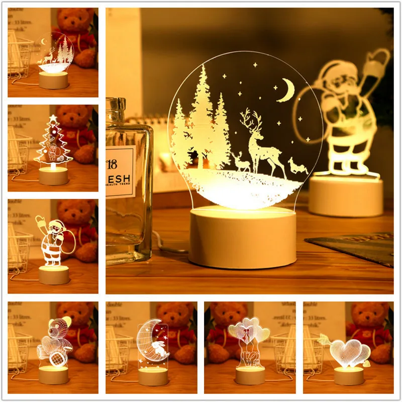 Акриловый детский ночник 3D, настольная лампа с USB, ночник для рождественской вечеринки, свадьбы, спальни, декор для комнаты, подарок на день р...