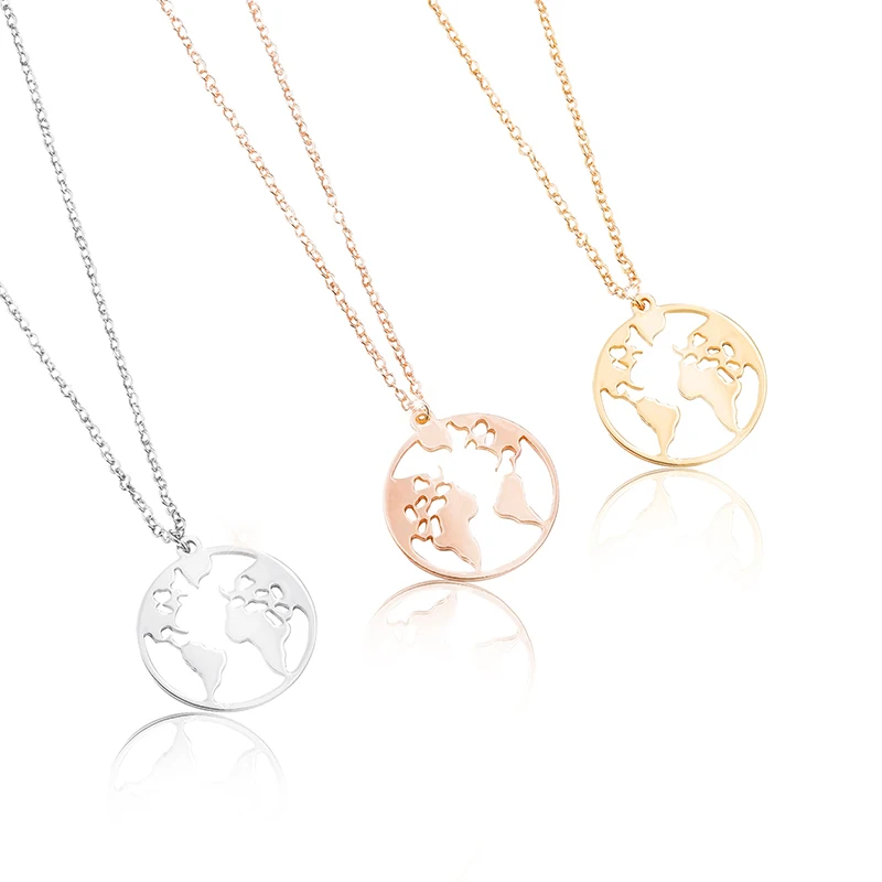 

Женская цепочка с подвеской в виде карты мира, из нержавеющей стали