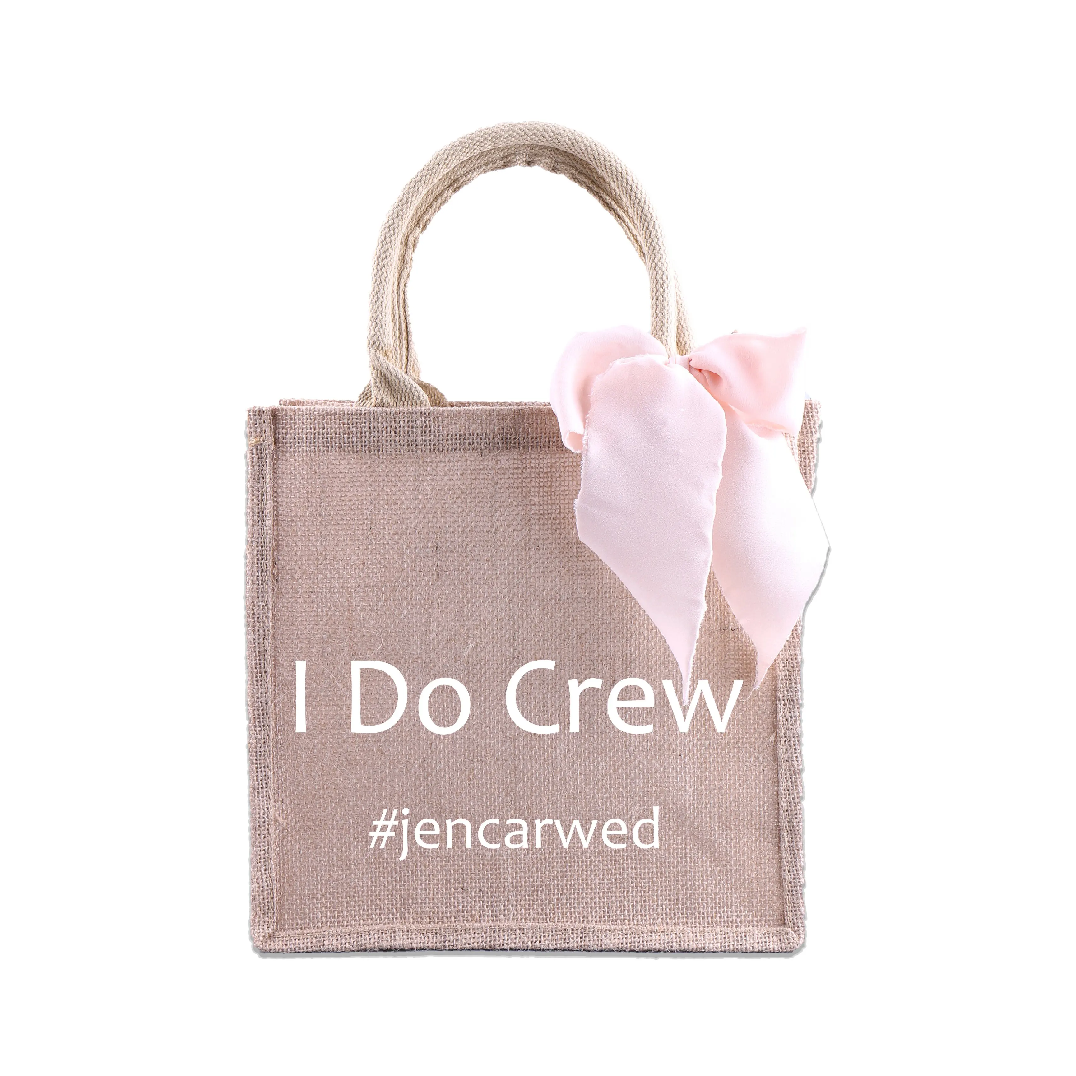 Сумки-тоуты для подружек невесты гаштег с надписью I Do Crew джутовая пляжная