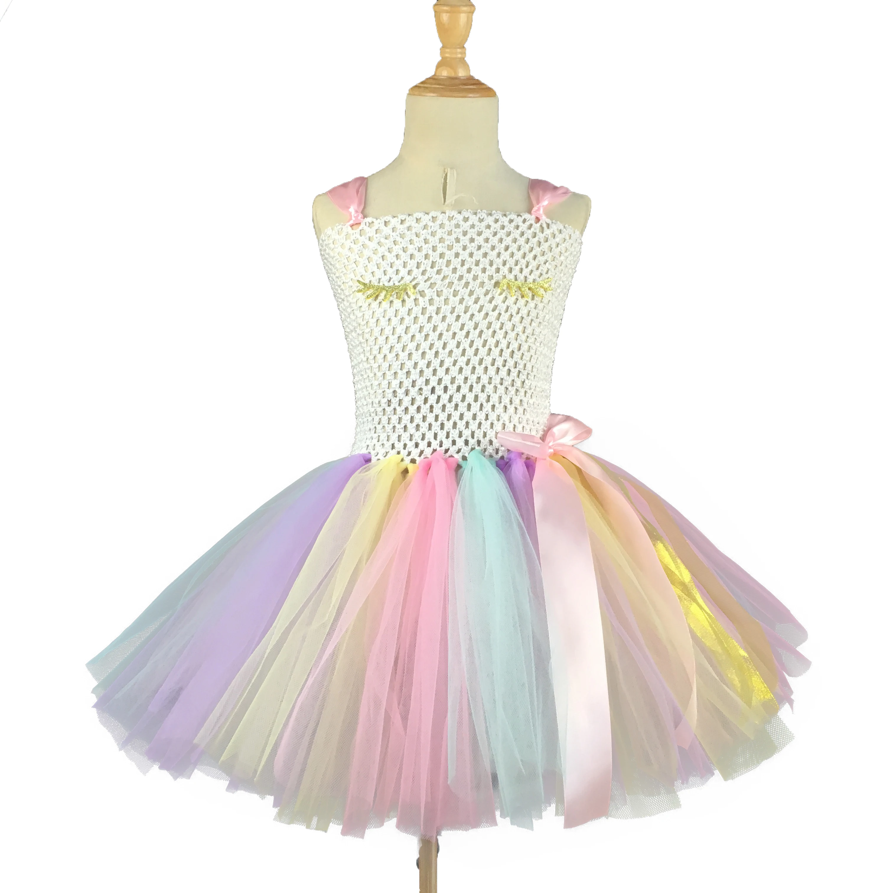 Пастельное платье-пачка с единорогом для девочек детское платье из тюля розовой