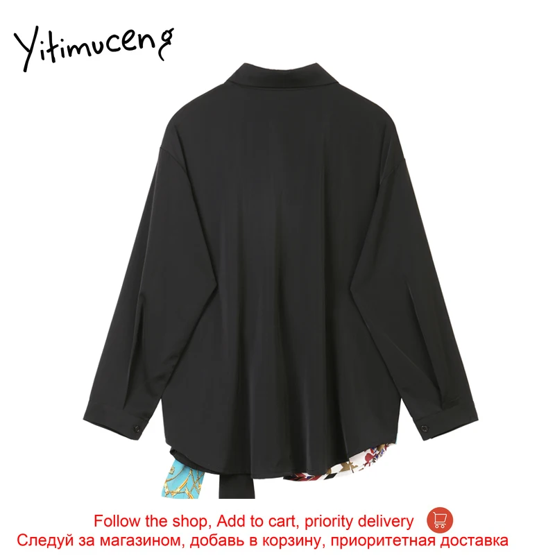 

Yitimuceng Print Bow Lace Up Blouse Women Vintage Shirts Spring 2021 Fashion Clothes Square Collar Single Breasted Office Lady