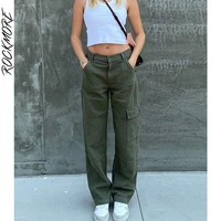 rockmore green vintage baggy jeans womens pockets wide leg cargo pants streetwear casual low waist denim straight trousers 2021