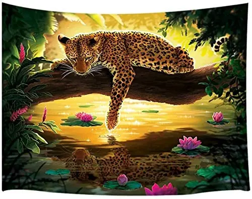 

Гобелены с изображением животных, зеленый тропический лес джунглей с крупными кошками Ягуаром, гобелен на стену для спальни, гостиной, спал...