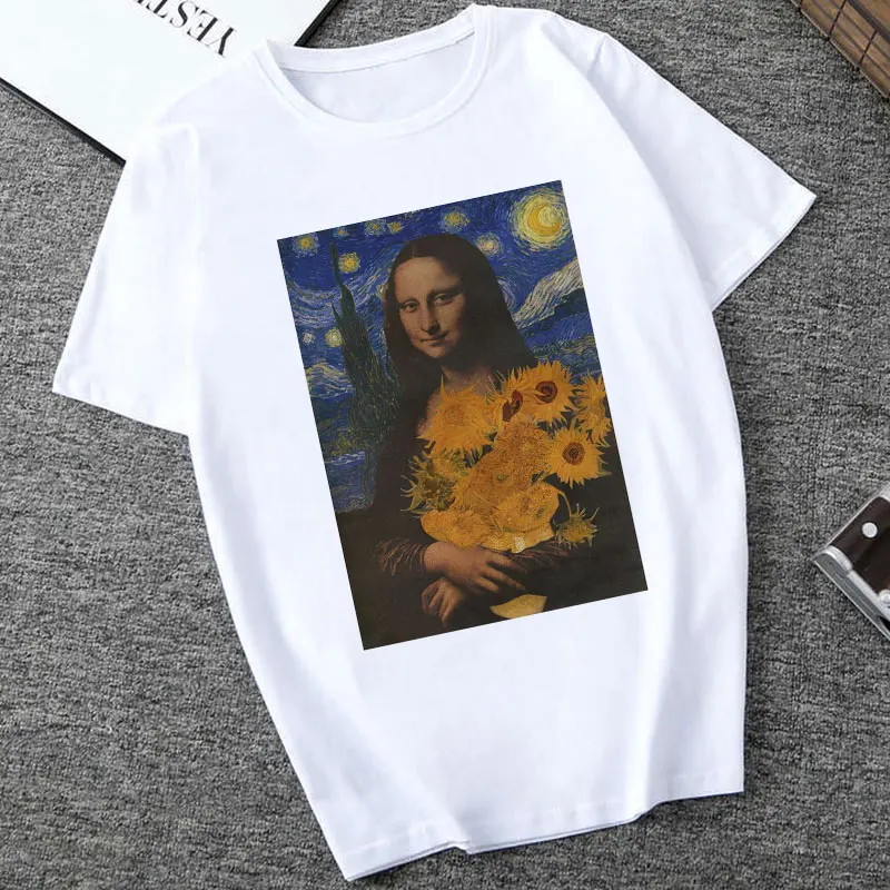 2463 Mona Lisa Spoof персональные футболки женские модные футболки Harajuku летние с коротким рукавом и круглым вырезом белые Топы Рубашки Camiseta Femina - Цвет: 2463
