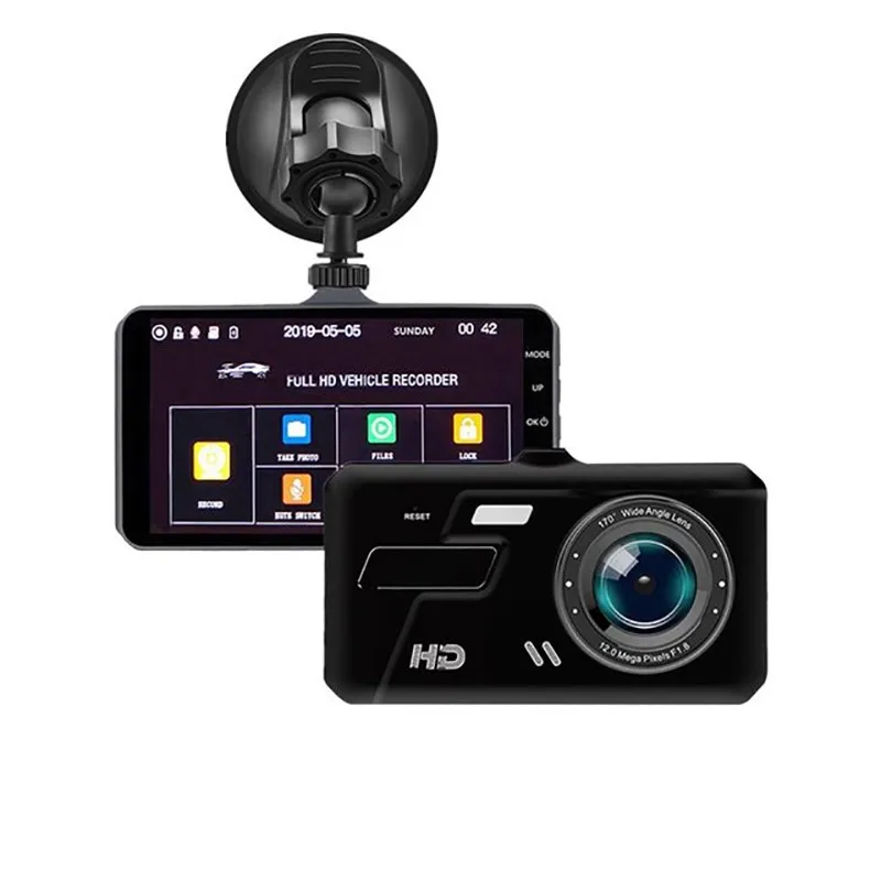Автомобильный видеорегистратор Full HD 1080P IPS с двумя объективами 4 дюймовым экраном
