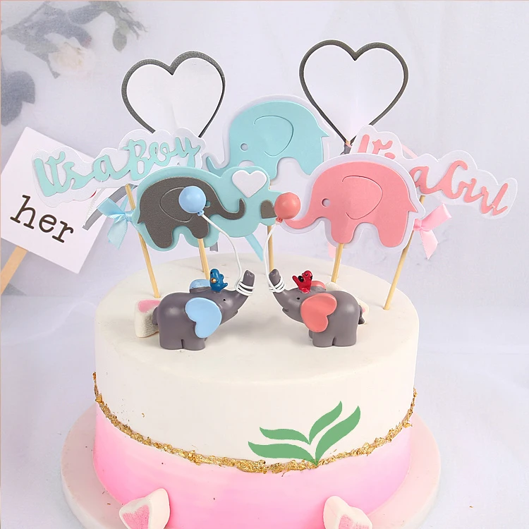 

Couple Cute Pink Blue Elephant Cake Decor Genderr Reveal Party It A Boy Or It's A Girl One 1st Birthday Party Baby Shower Favor