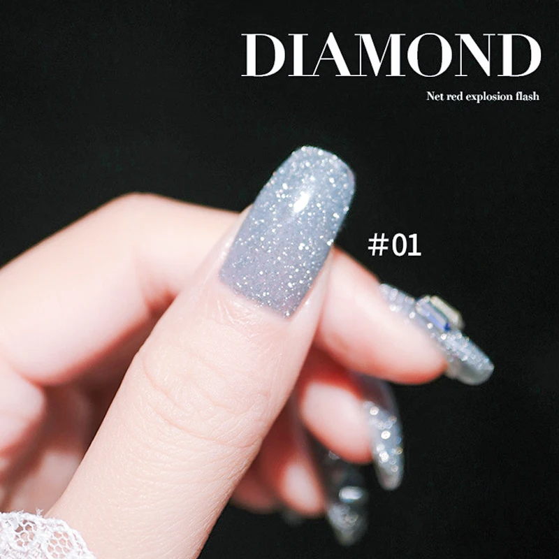 

2021 New Shinning Disco Drilling Gel Explosion Diamond Nail Polish For Nail Art UV LED Lamp Varnishes Soak Off Nail Art Gel Nail